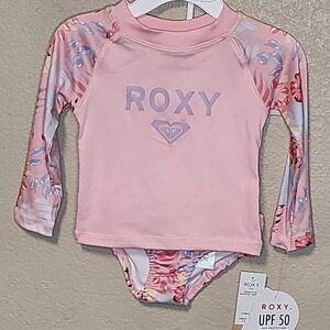 Roxy Girls Pink Long Sleeve Rash Guard Set Pink Floral Sizes 12M And 18M